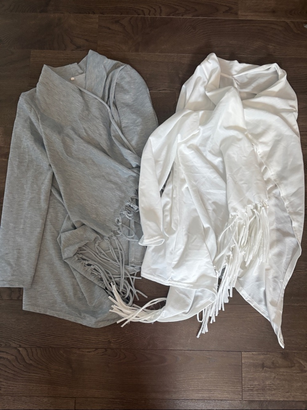 Fringed Wrap Cardigan - Gray & White